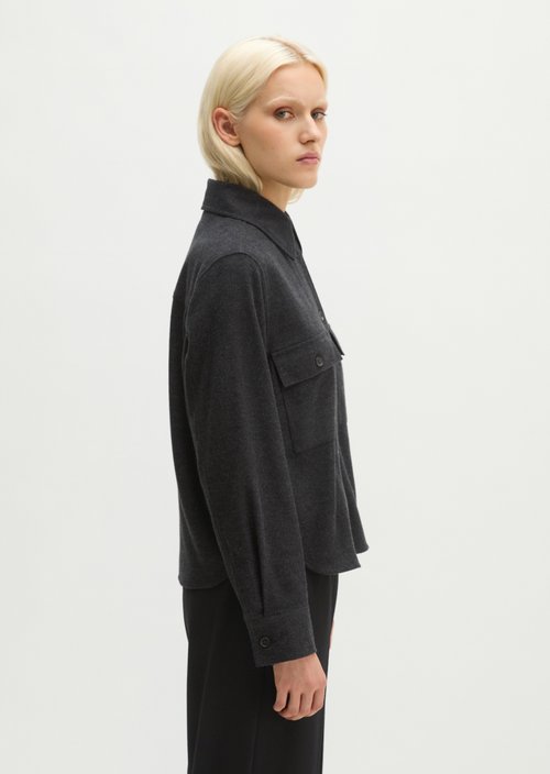 Regular-Fit Flannel Blouse — Black
