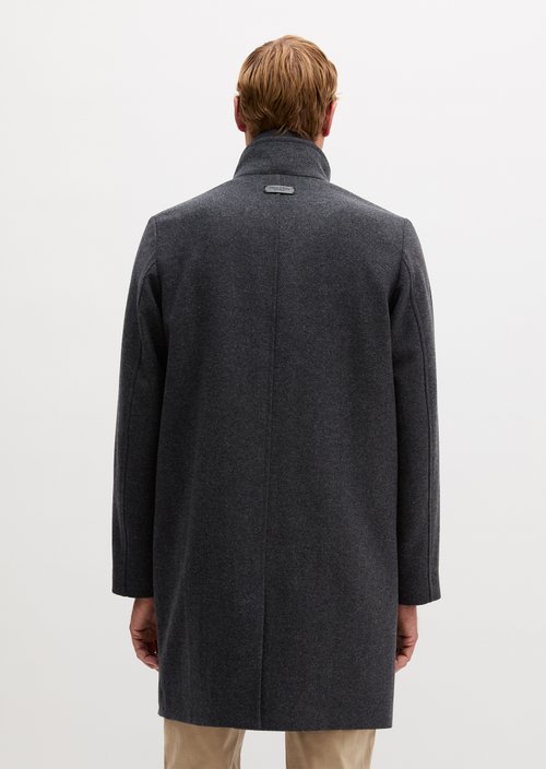 Regular-Fit Wool Coat with Stand-Up Collar — Dark Grey Melange