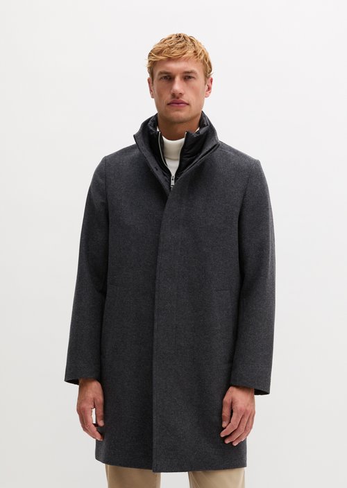 Regular-Fit Wool Coat with Stand-Up Collar — Dark Grey Melange