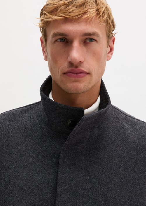 Regular-Fit Wool Coat with Stand-Up Collar — Dark Grey Melange