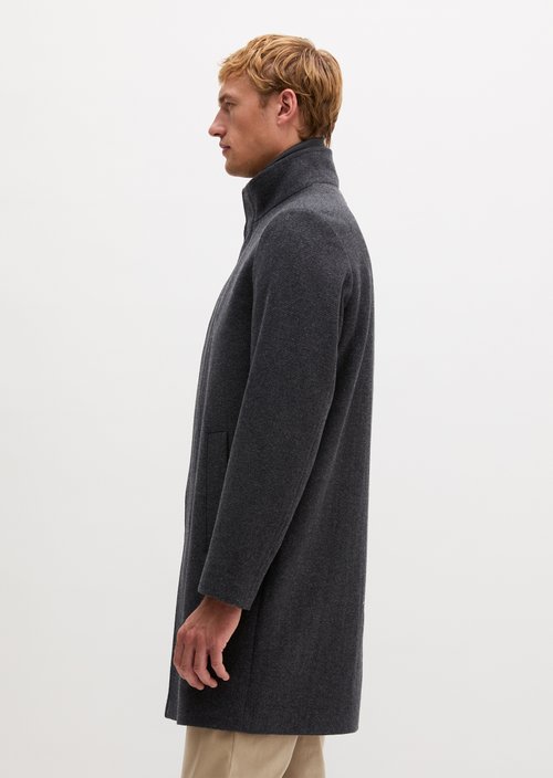 Regular-Fit Wool Coat with Stand-Up Collar — Dark Grey Melange