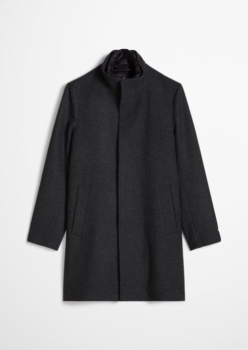 Regular-Fit Wool Coat with Stand-Up Collar — Dark Grey Melange