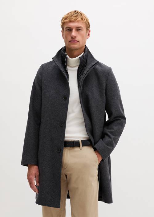 Regular-Fit Wool Coat with Stand-Up Collar Dark Grey Melange in front view
