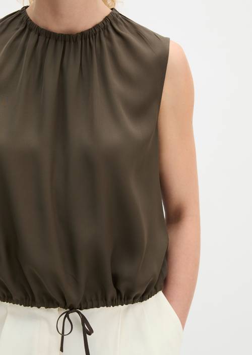 Sleeveless blouse with drawstring relaxed Mossy Earth in detail view