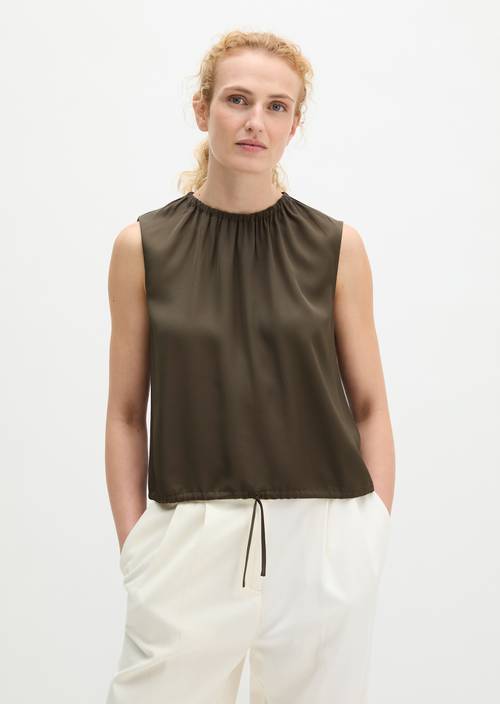 Sleeveless blouse with drawstring relaxed Mossy Earth in front view