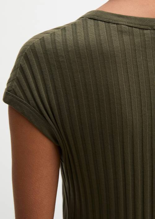 Pointelle T-shirt slim Mossy Earth in detail view