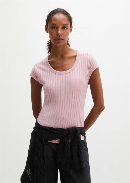 T-shirt Pointelle slim Mild Rose en vue de face