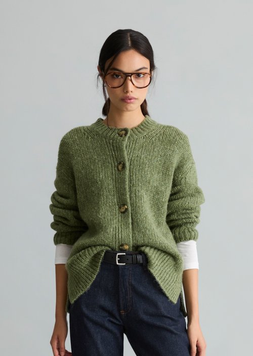 Relaxed Cardigan — Medium Green Melange