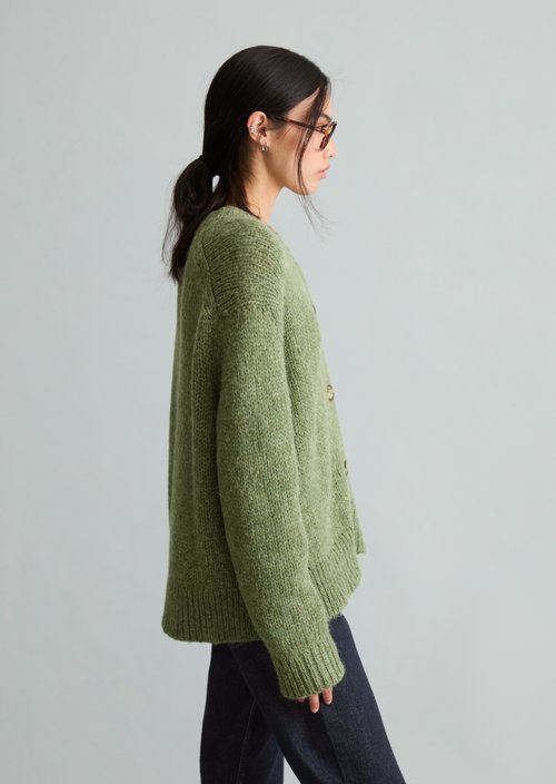 Relaxed Cardigan — Medium Green Melange