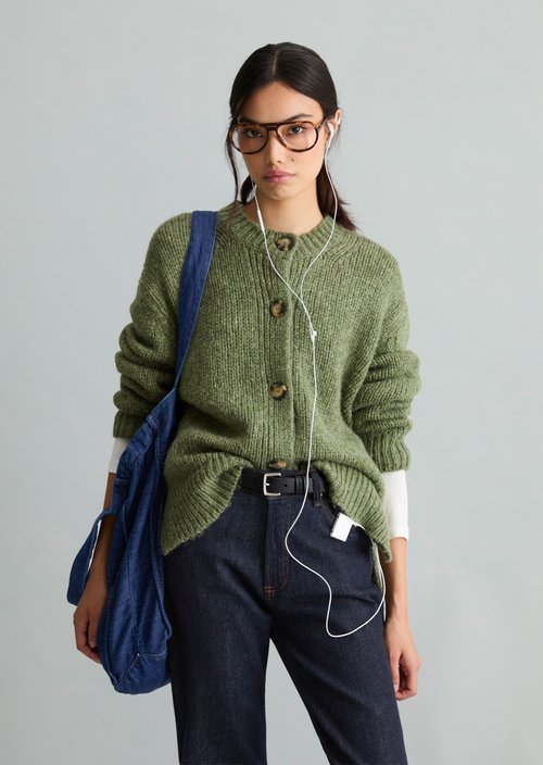 Relaxed Cardigan — Medium Green Melange