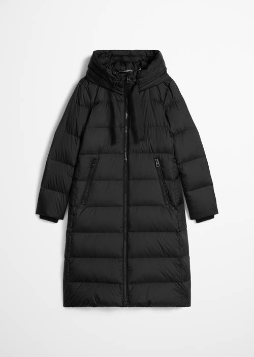 Fitted Hooded Down Coat Black in isolated view without model