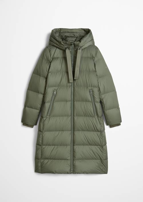 Fitted Hooded Down Coat Dusty Green in isolated view without model