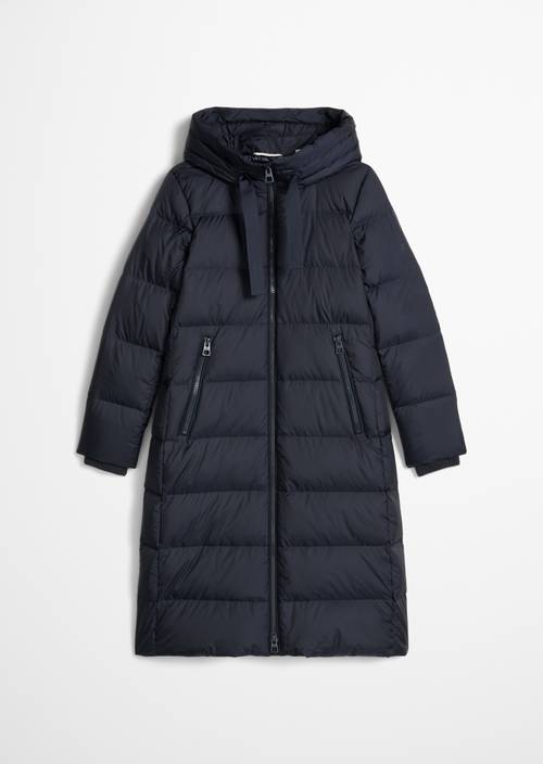 Fitted Hooded Down Coat Dark Navy in isolated view without model