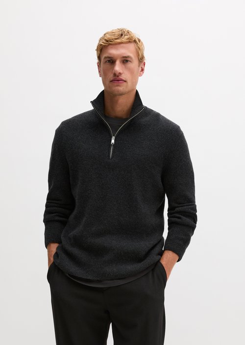Regular-Fit Tweed Troyer — Dark Grey Melange
