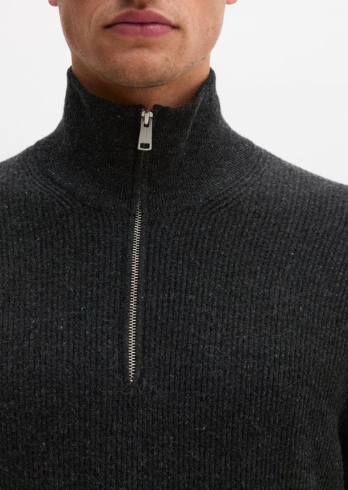 Regular-Fit Tweed Troyer — Dark Grey Melange