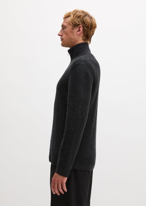 Regular-Fit Tweed Troyer — Dark Grey Melange