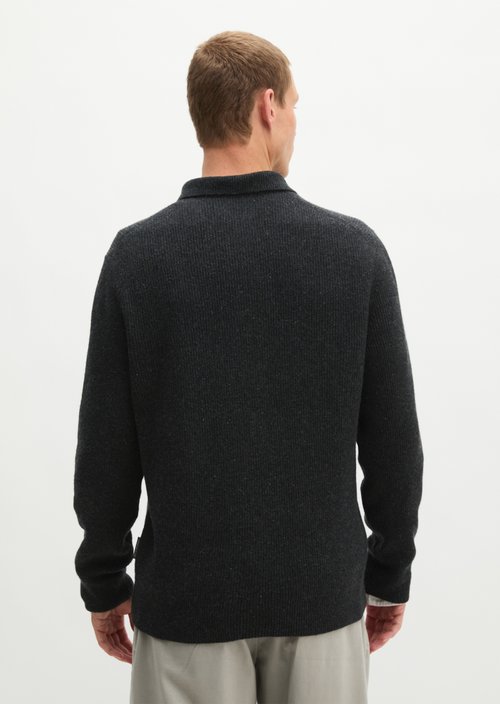 Regular-Fit Tweed Cardigan — Dark Grey Melange