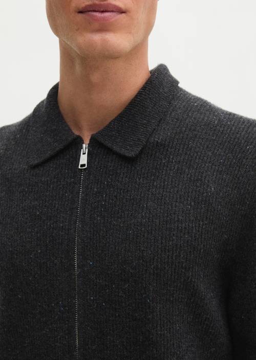 Regular-Fit Tweed Cardigan Dark Grey Melange in detail view