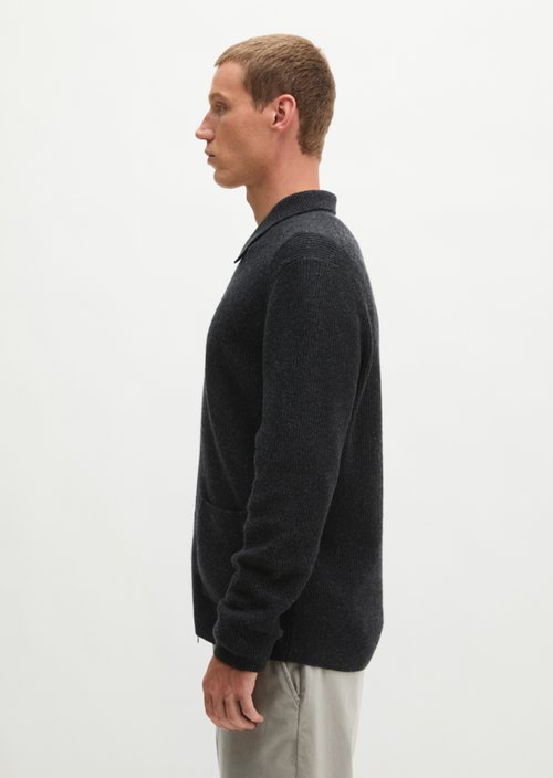 Regular-Fit Tweed Cardigan — Dark Grey Melange