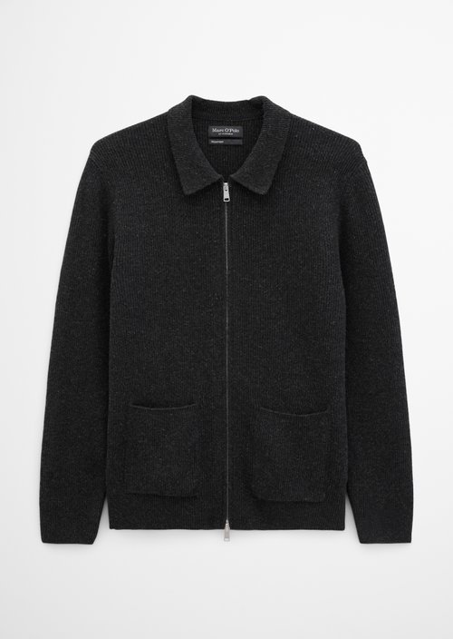 Regular-Fit Tweed Cardigan — Dark Grey Melange