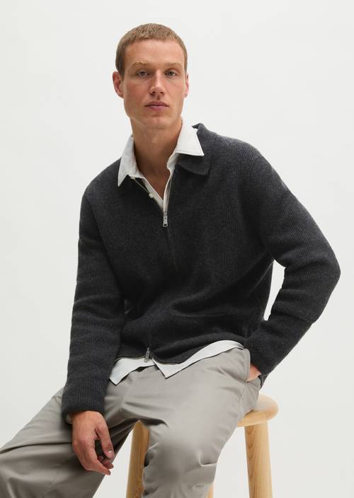Regular-Fit Tweed Cardigan Dark Grey Melange in front view