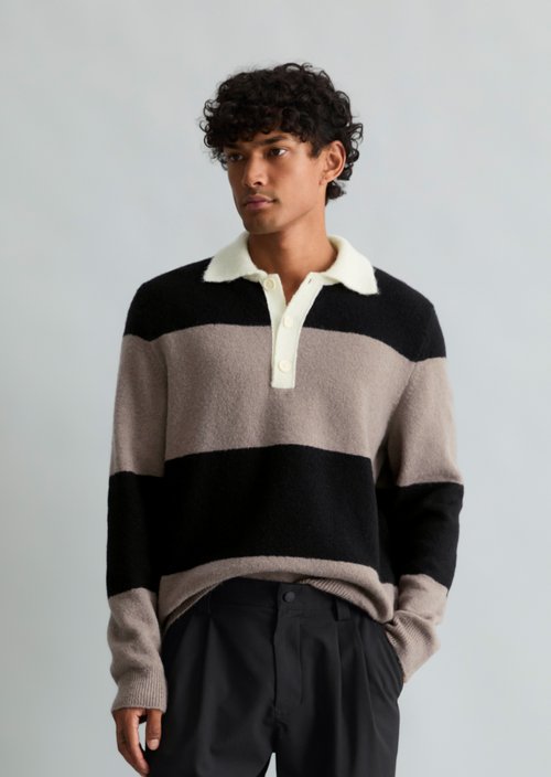 Regular-Fit Polo-Style Sweater — Dark Beige