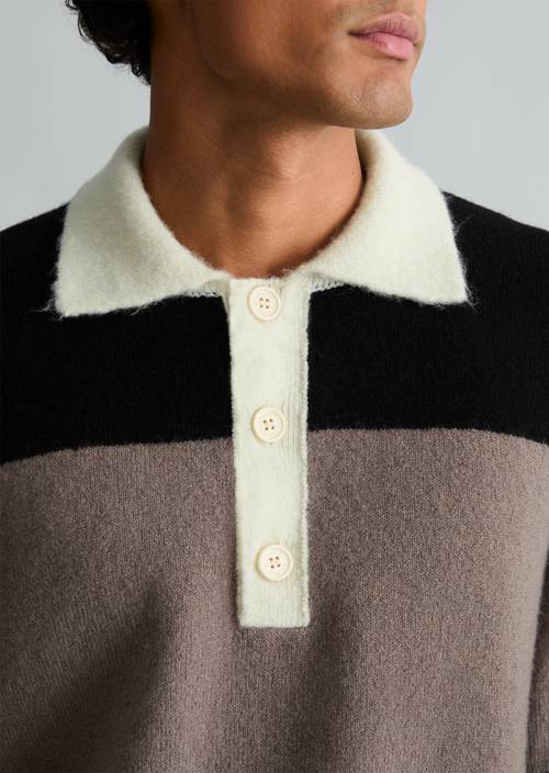 Pullover im Polostil regular Dark Beige in Detailansicht