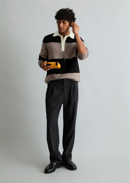 Regular-Fit Polo-Style Sweater — Dark Beige