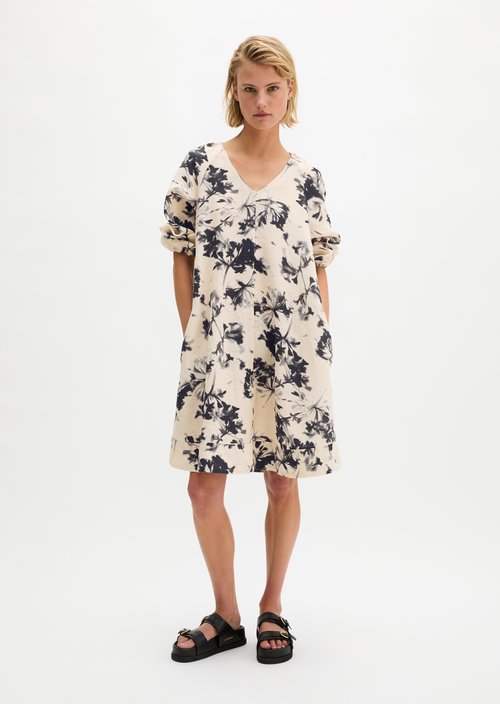 Short linen dress A-shape — Offwhite