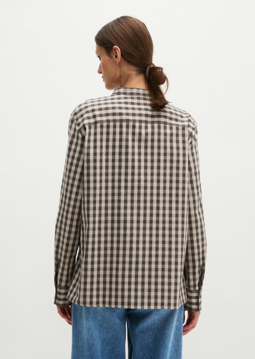Checkered Blouse, Regular Fit — Dark Brown