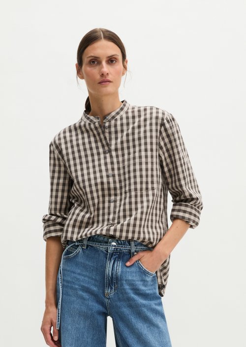 Checkered Blouse, Regular Fit — Dark Brown