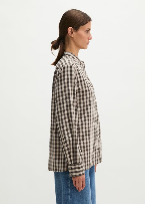 Checkered Blouse, Regular Fit — Dark Brown