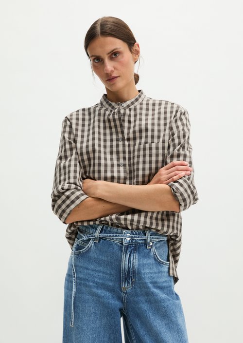 Checkered Blouse, Regular Fit — Dark Brown