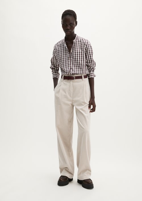 Checkered Blouse, Regular Fit — Dark Brown