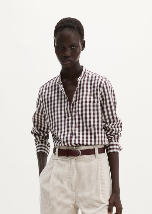 Checkered Blouse, Regular Fit — Dark Brown