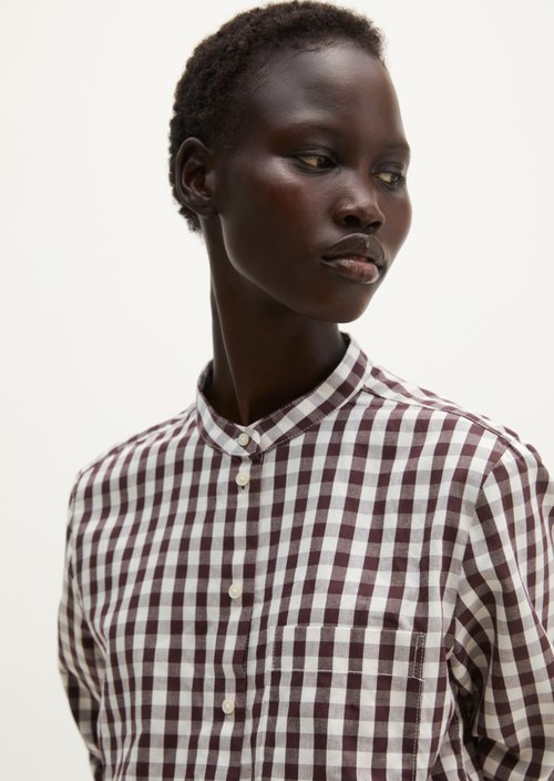Checkered Blouse, Regular Fit — Dark Brown