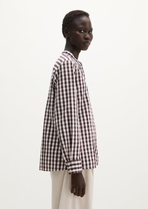 Checkered Blouse, Regular Fit — Dark Brown