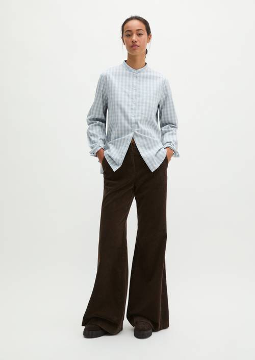 Karierte Bluse regular Bright Blue in Frontalansicht