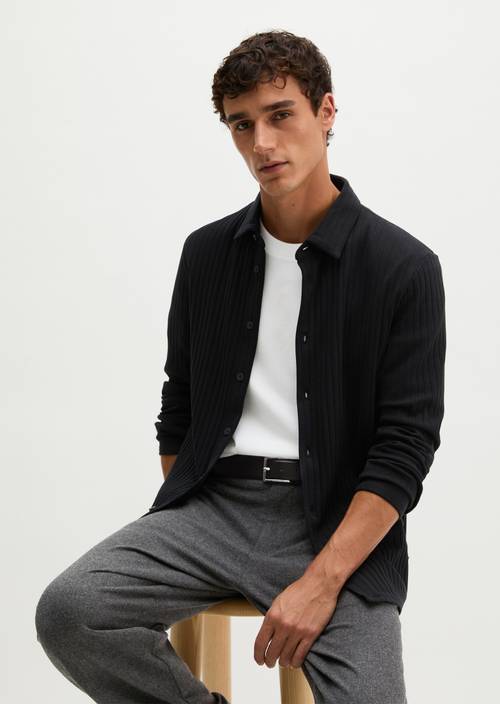jersey dress shirts Regular-Fit Shirt with a ribbed texture - black | Long sleeve nyla_collection_84799586368