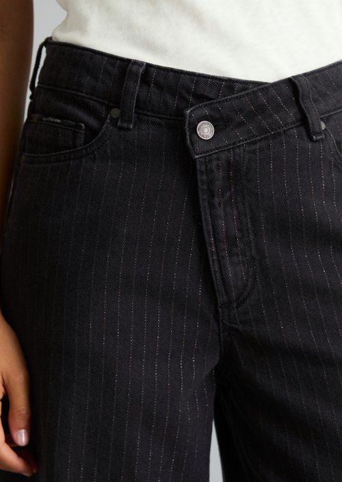 Pinstripe Jeans, Anjo Wide Style — Dark Grey