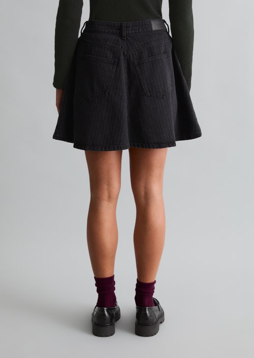 Pinstriped Flared Denim Mini Skirt — Dark Grey