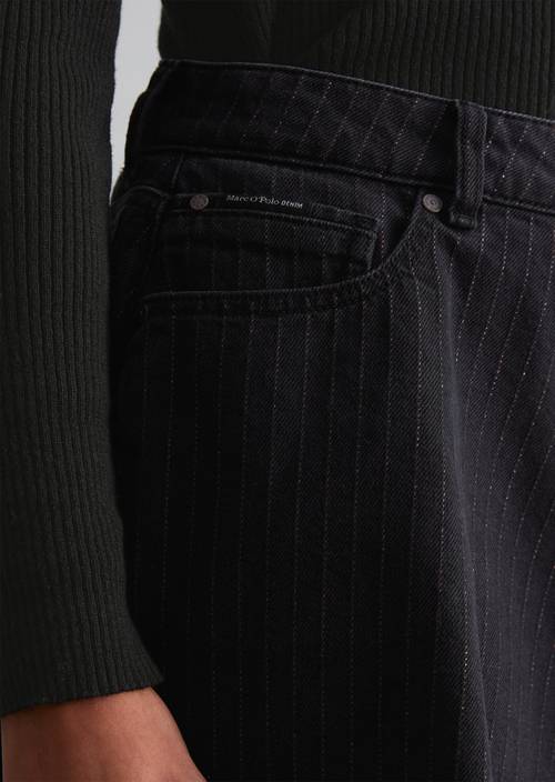 Pinstriped Flared Denim Mini Skirt Dark Grey in detail view