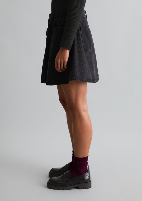Pinstriped Flared Denim Mini Skirt — Dark Grey