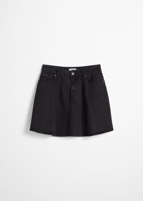 Pinstriped Flared Denim Mini Skirt — Dark Grey