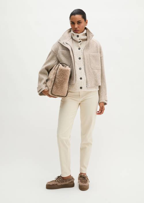 Cropped outdoor jacket Light Stone Melange in front view