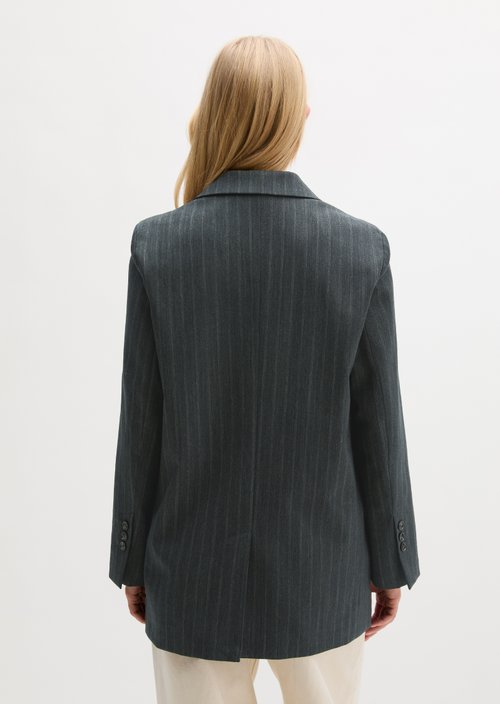 Pinstripe Blazer, Regular Fit — Dark Grey