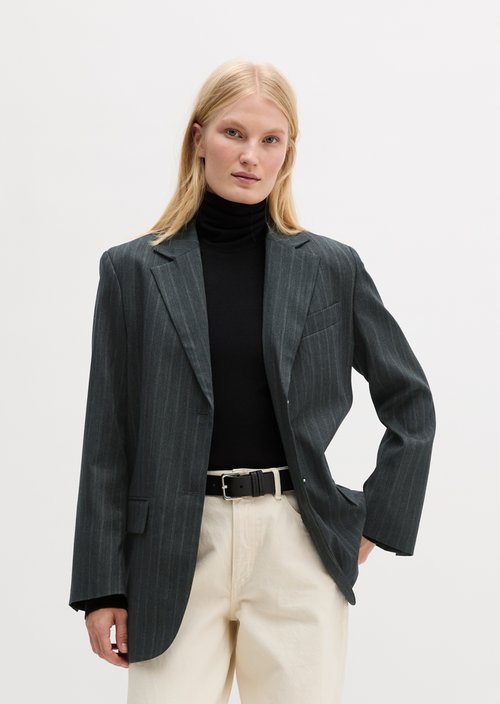 Pinstripe Blazer, Regular Fit — Dark Grey