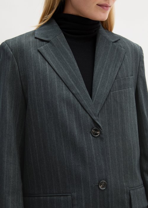 Pinstripe Blazer, Regular Fit — Dark Grey
