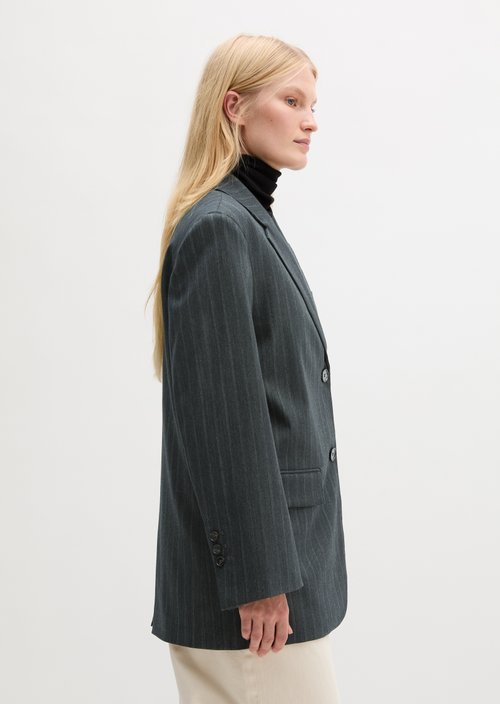 Pinstripe Blazer, Regular Fit — Dark Grey