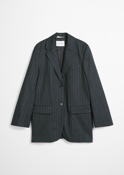 Pinstripe Blazer, Regular Fit — Dark Grey